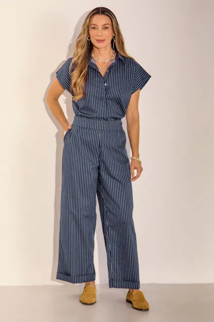 CALÇA LISTRA FECHO LATERAL