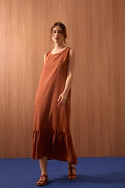 VESTIDO LINHO "VL" BABADO ASSIMÉTRICO