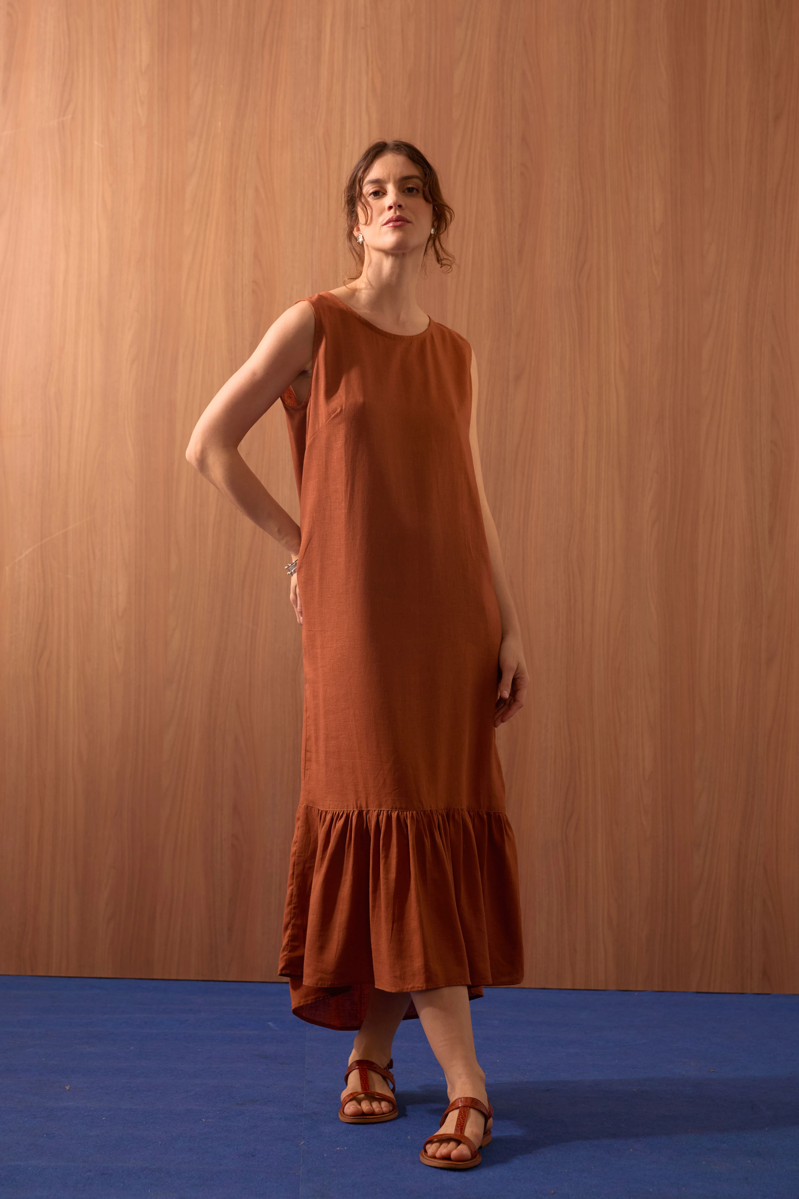 VESTIDO LINHO "VL" BABADO ASSIMÉTRICO